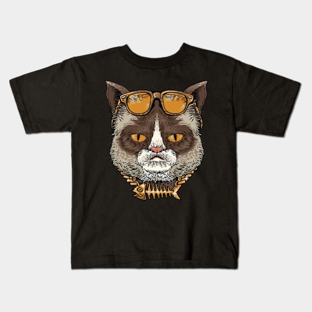 Funny cat Kids T-Shirt by white.ink